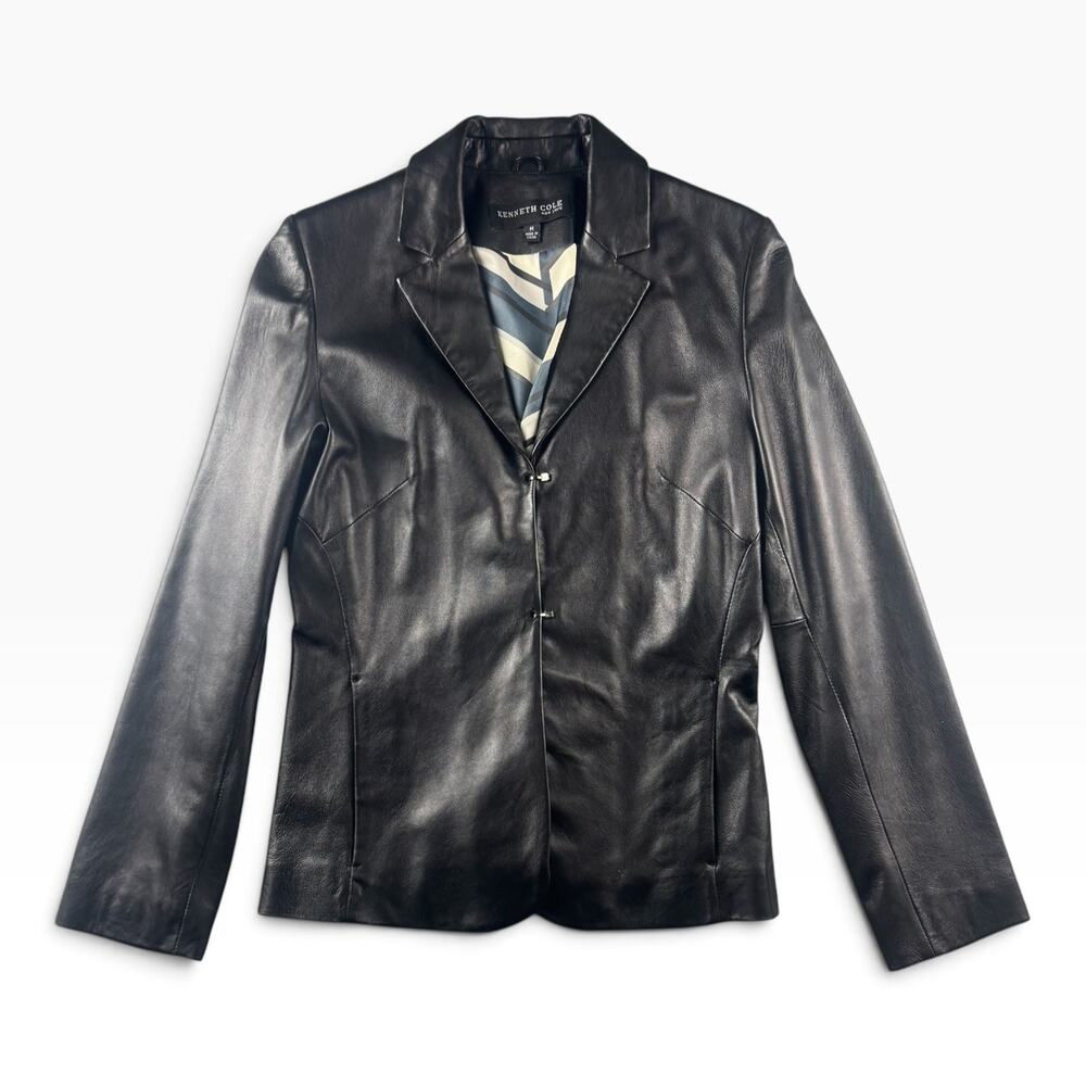 Vintage Kenneth Cole New York Womens M Black Leather Blazer Jacket NWT Y2K